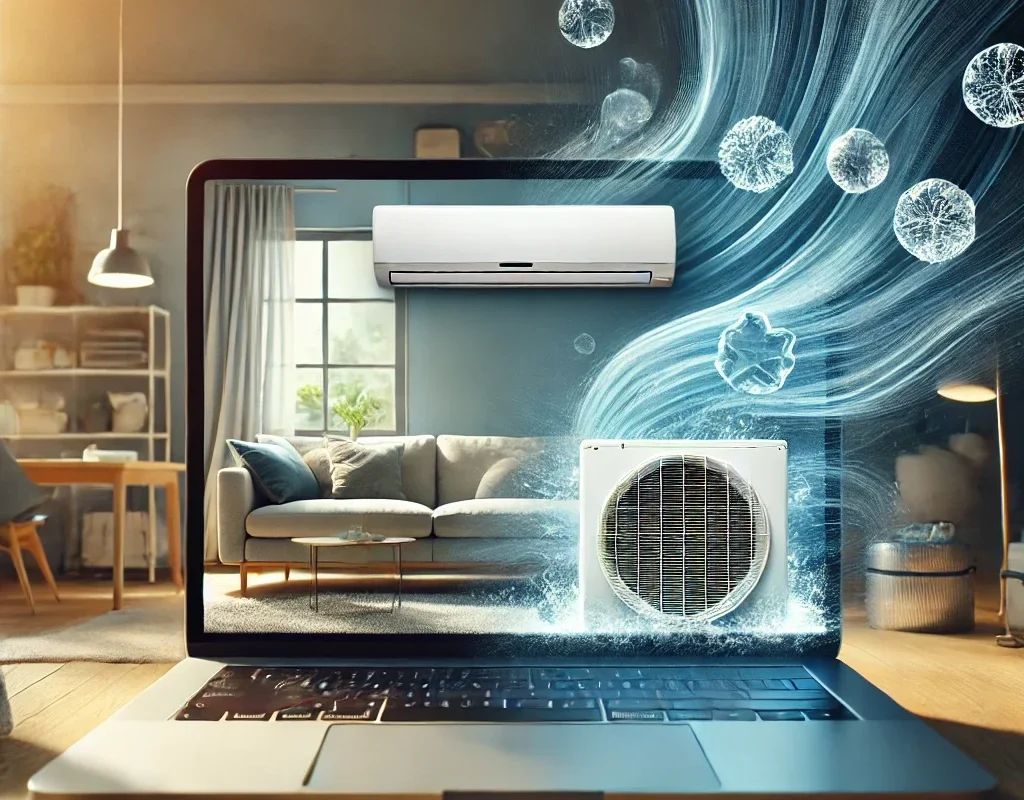 DALL·E 2024-09-19 12.22.47 - A website visual for an air conditioning maintenance and repair service. The design features cool air effects with a calming and refreshing ambiance.
